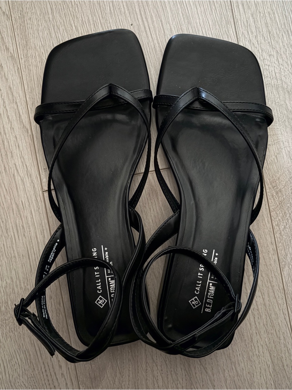 New Call It Spring Black Strappy Square-Toe Ankle Strap Sandals
